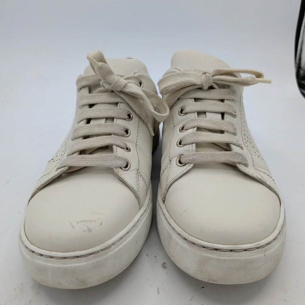Salvatore Ferragamo Pierre White Leather Sneakers Mens 7.5 C Made in Italy